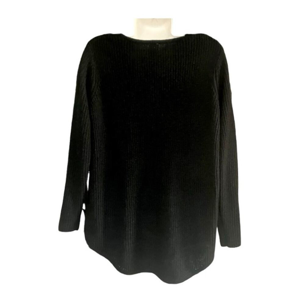 Faded Glory Women's Black V-Neck Ribbed Knit Pullover Sweater | Size L (12/14) - Picture 2 of 7